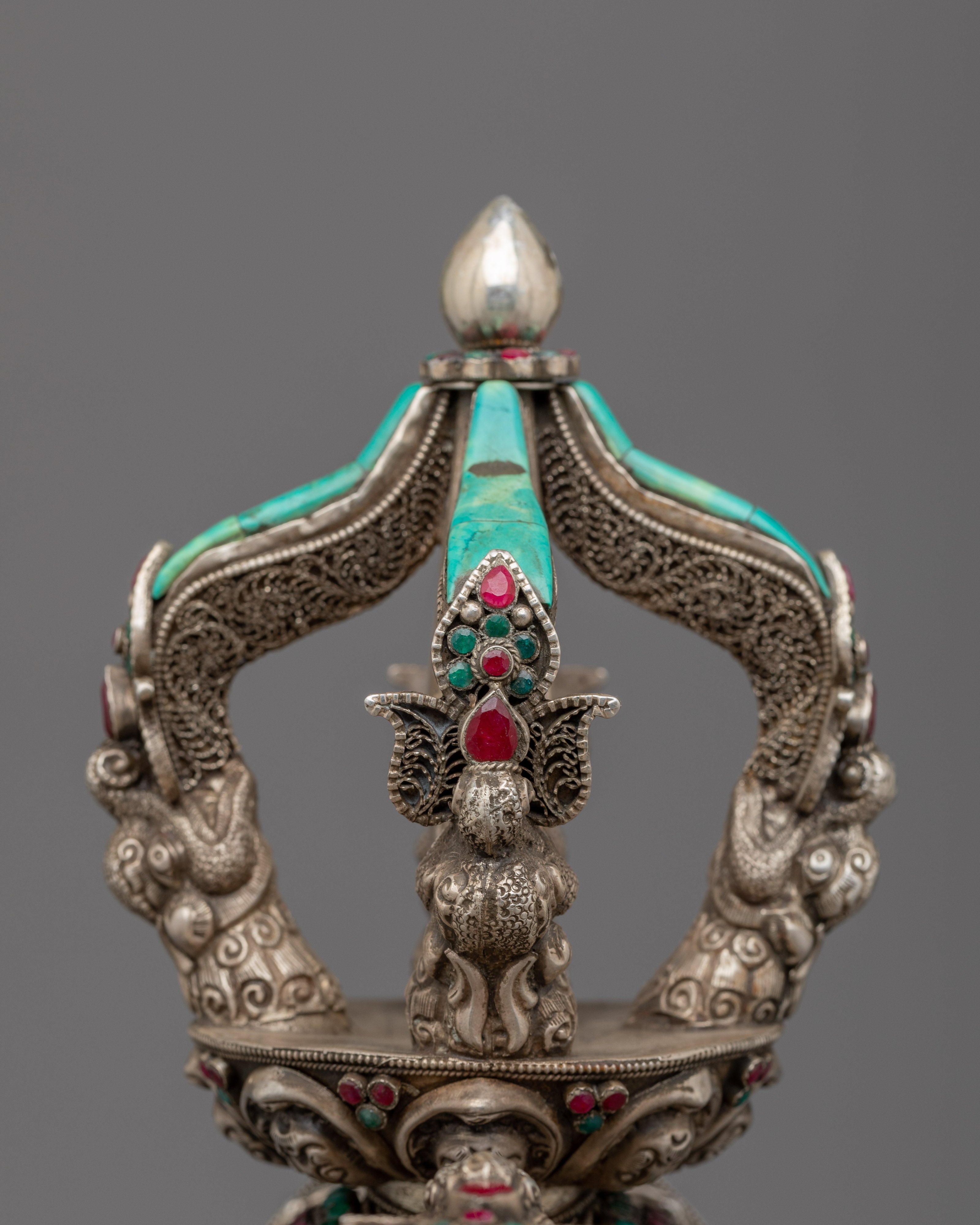 Vishwa Vajra | Double Vajra with Stand | Silver Body with Embedded Stones