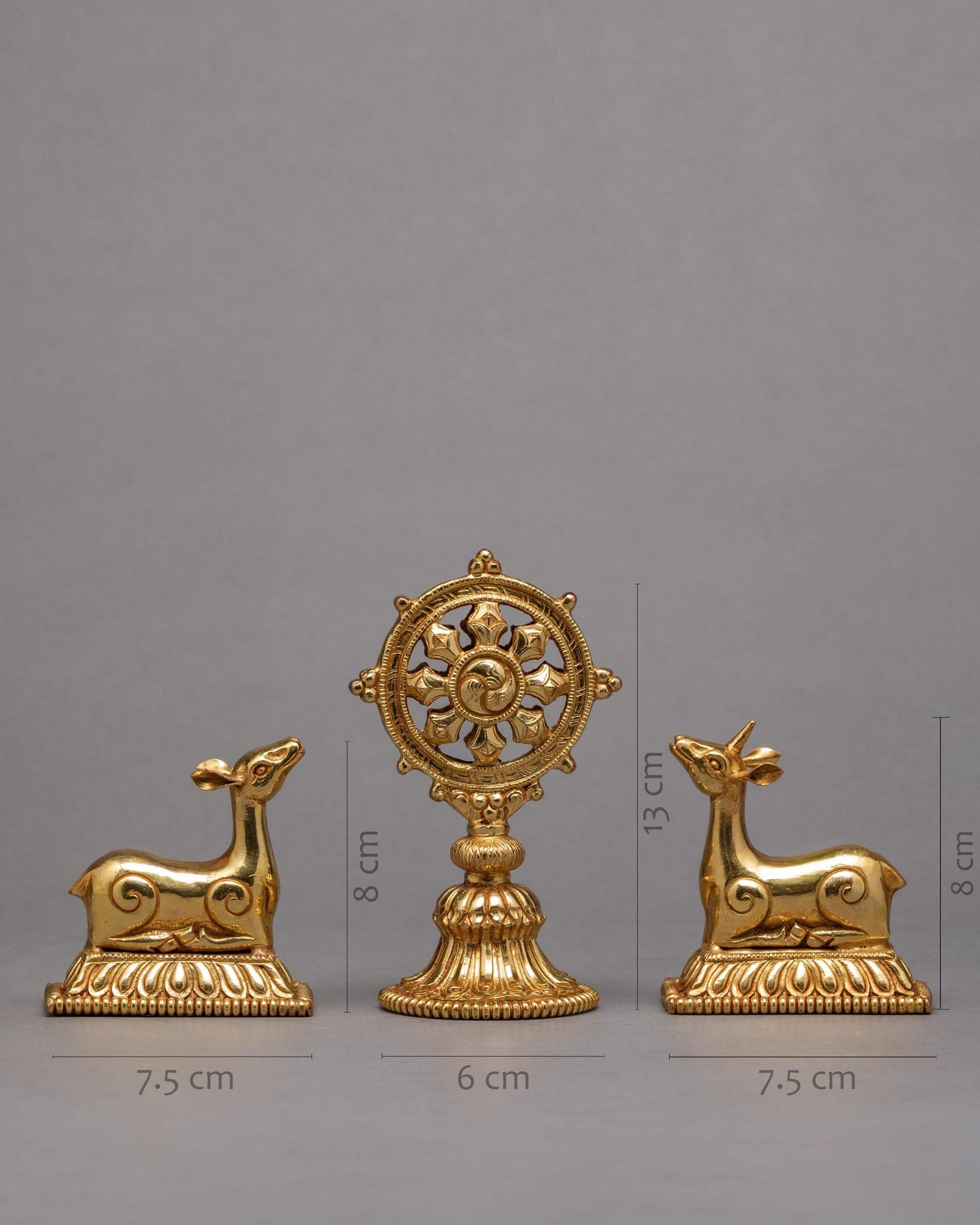 Sculpture Of Two Deer and Dharmachakra | Buddhist Symbol | Plated With Gold
