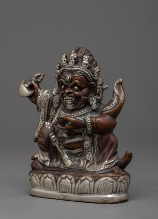 Mahakala Bernagchen Silver Plated Statue | Exquisite Spiritual Deco