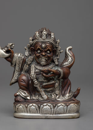 Mahakala Bernagchen Silver Plated Statue | Exquisite Spiritual Deco