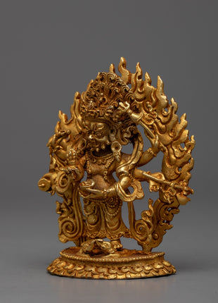 24k Gold Plated White Mahakala Statue | Tibetan Buddhist Art