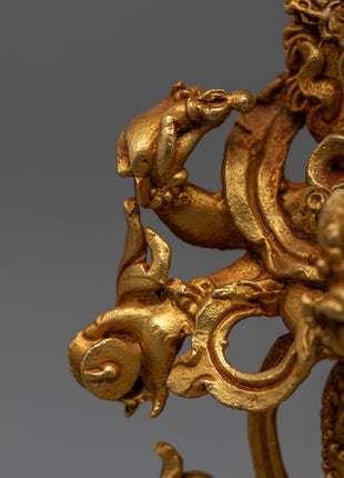 24k Gold Plated White Mahakala Statue | Tibetan Buddhist Art