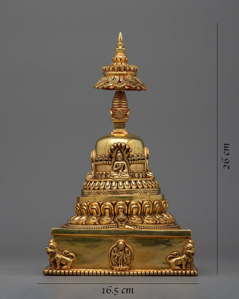 Handcrafted Copper Stupa with 24k Gold Plating | Exquisite Spiritual Décor for Meditation and Prayer