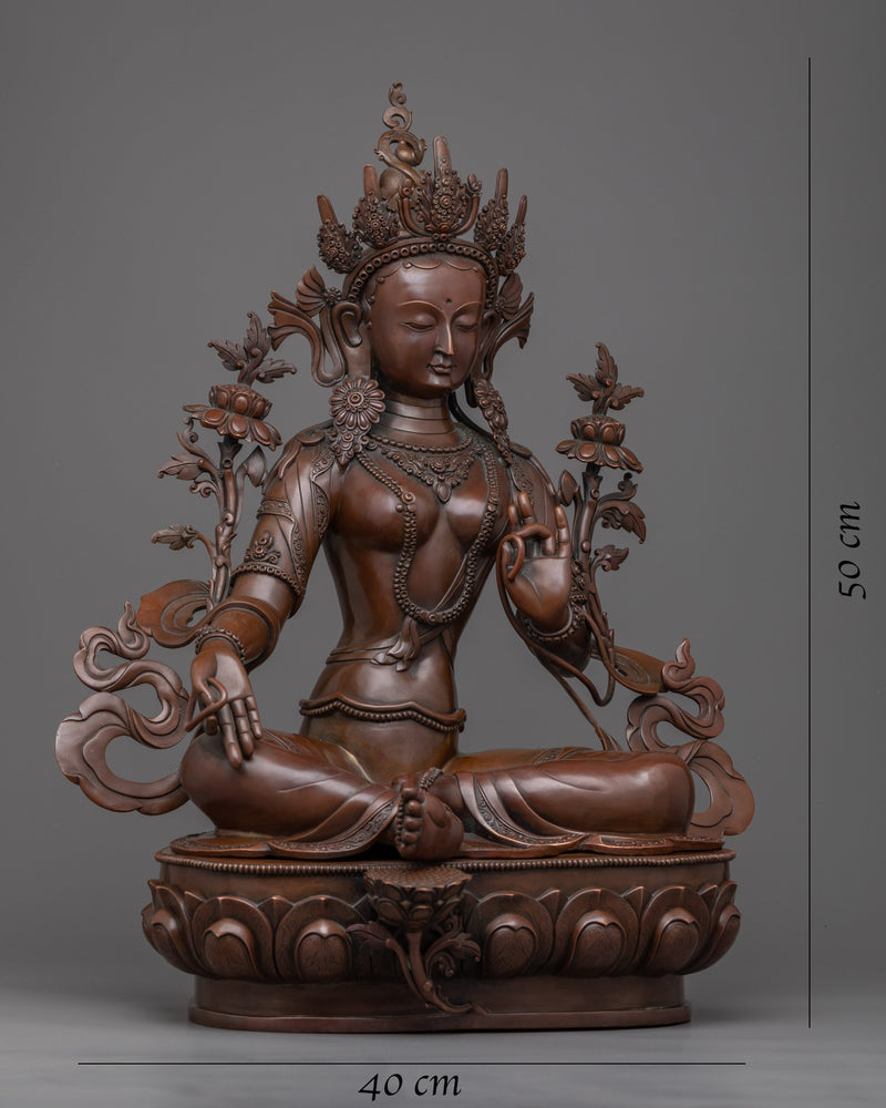 Green Tara Female Buddha Statue | Exquisite Oxidized Copper Body for Serenity and Blessings