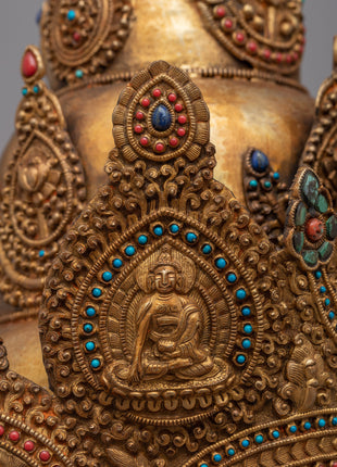 Buddhist Headdress Crown | Elegant Copper Headpiece for Spiritual Practices