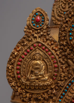 Buddhist Headdress Crown | Elegant Copper Headpiece for Spiritual Practices