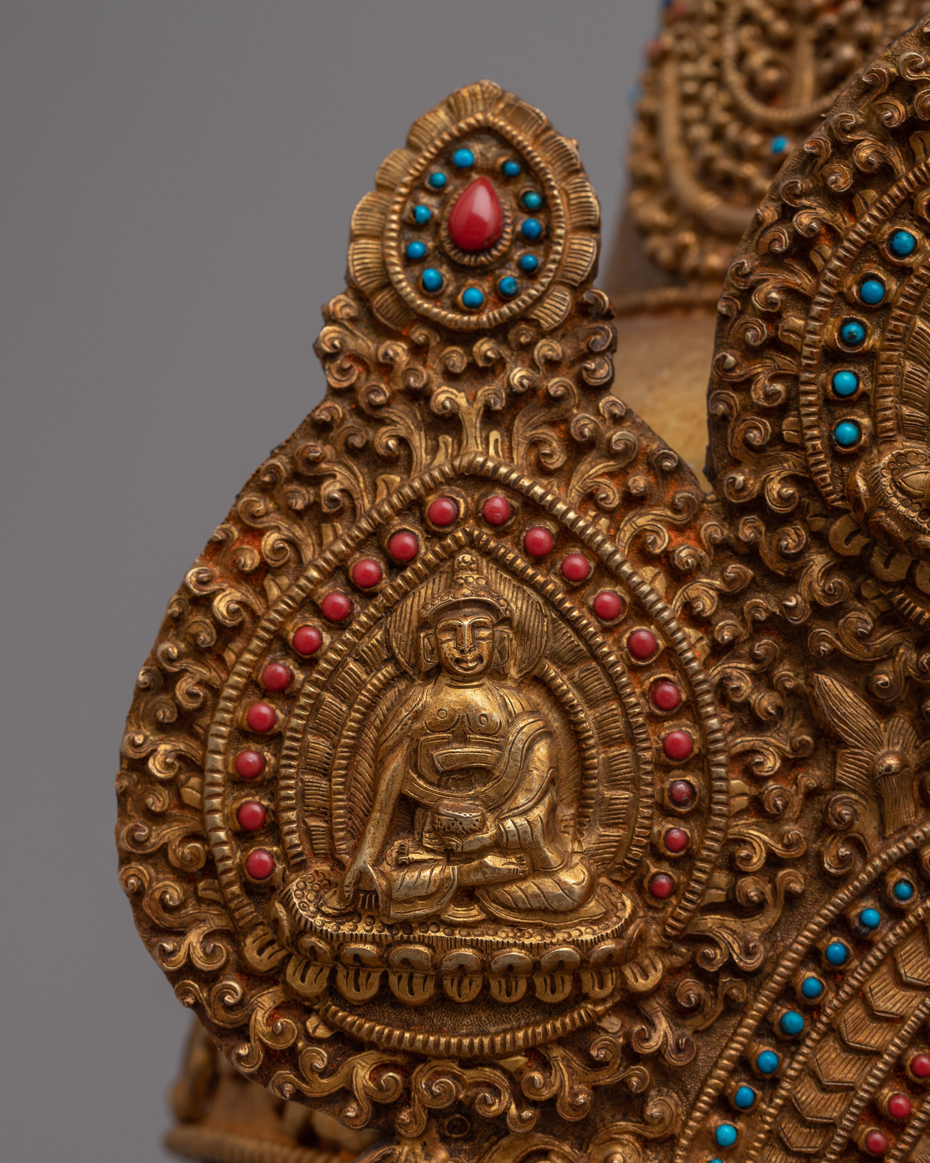 Buddhist Headdress Crown | Elegant Copper Headpiece for Spiritual Practices