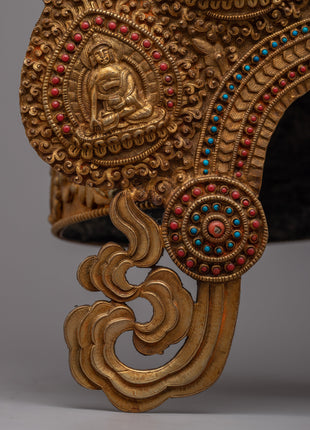 Buddhist Headdress Crown | Elegant Copper Headpiece for Spiritual Practices