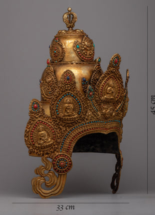 Buddhist Headdress Crown | Elegant Copper Headpiece for Spiritual Practices