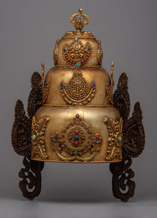 Buddhist Headdress Crown | Elegant Copper Headpiece for Spiritual Practices