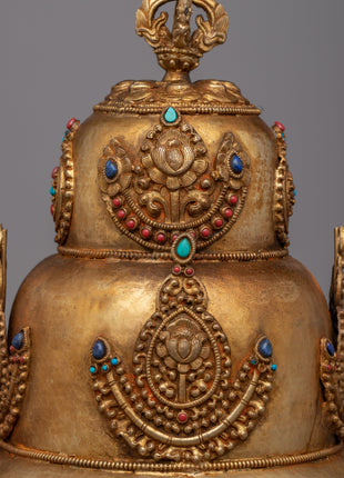 Buddhist Headdress Crown | Elegant Copper Headpiece for Spiritual Practices