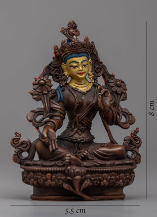Discover Compassion with Our Small Green Tara Statue | Oxidized Copper Sculpture