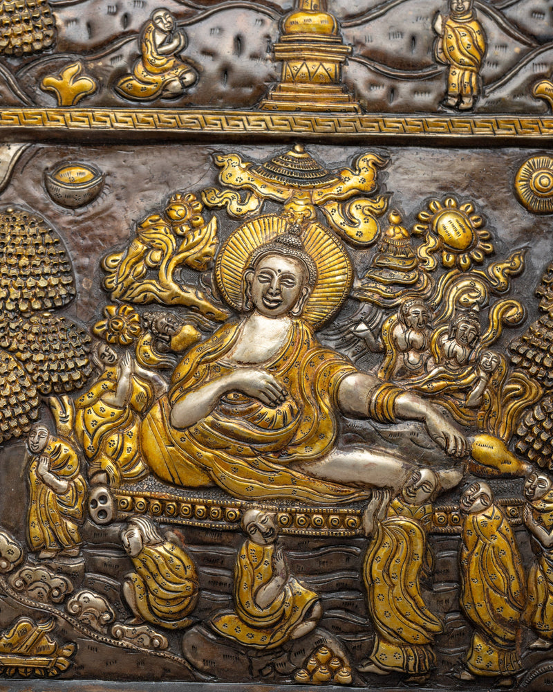 Parinirvana Buddha Metal Thanka Calendar | Divine Representation of Enlightenment