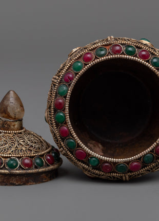 Dhupur Rice Bowl Pot with Lid | Beautiful Devotional Art for Worship