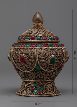 Dhupur Rice Bowl Pot with Lid | Beautiful Devotional Art for Worship