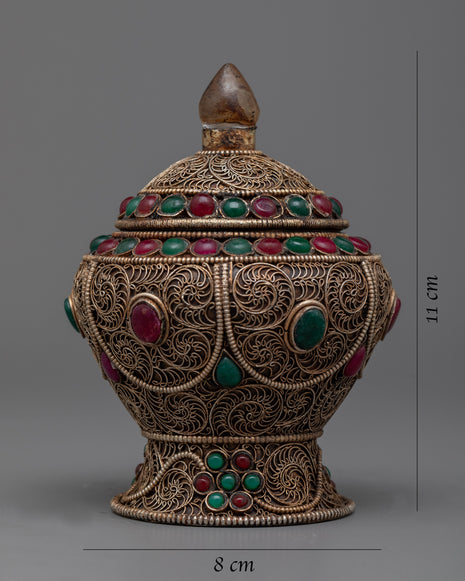 Dhupur Rice Bowl Pot with Lid | Beautiful Devotional Art for Worship