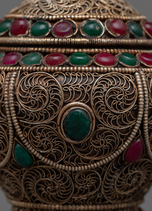 Dhupur Rice Bowl Pot with Lid | Beautiful Devotional Art for Worship