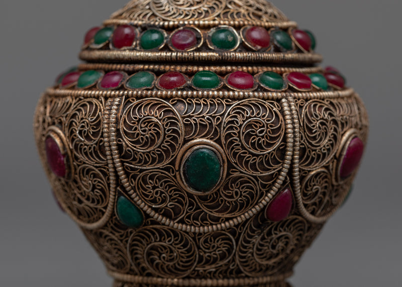 Dhupur Rice Bowl Pot with Lid | Beautiful Devotional Art for Worship