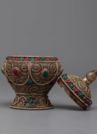 Dhupur Rice Bowl Pot with Lid | Beautiful Devotional Art for Worship