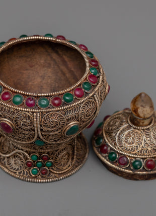 Dhupur Rice Bowl Pot with Lid | Beautiful Devotional Art for Worship