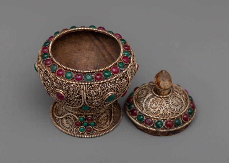 Dhupur Rice Bowl Pot with Lid | Beautiful Devotional Art for Worship