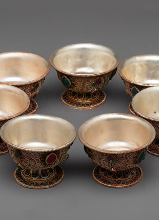 Set of 7 Handcrafted Offering Bowls | Perfect for Your Buddhist Altar