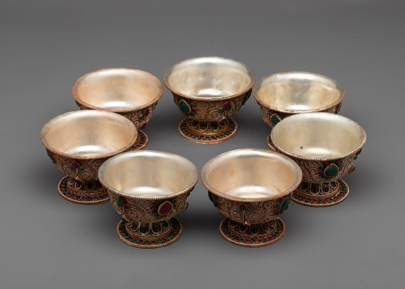 Set of 7 Handcrafted Offering Bowls | Perfect for Your Buddhist Altar