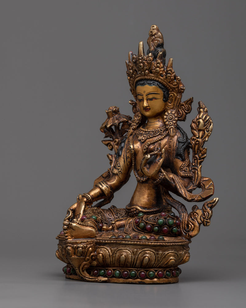 Copper Green Tara Statue | Divine Goddess for Healing and Empowerment