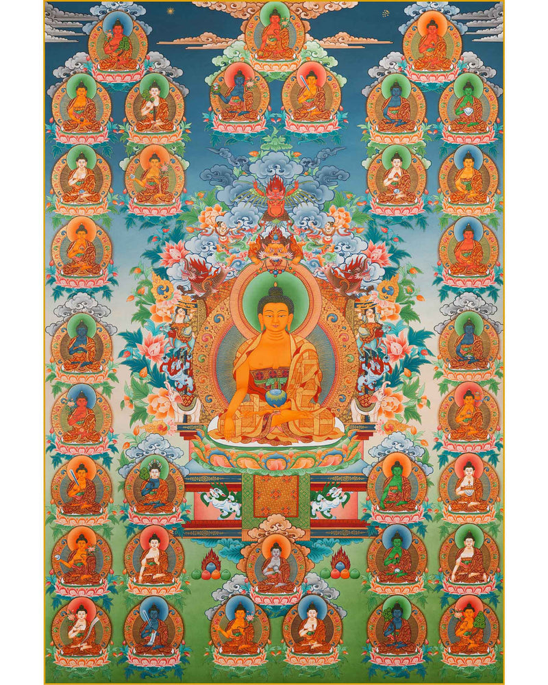 35 Buddhas Thangka For Confession | Nagarjuna Tradition | Eri Style Paiting