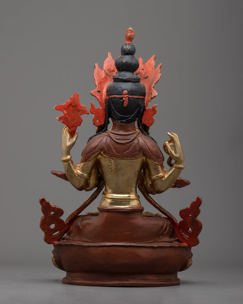 4 armed Chenrezig Statue | Elevate Your Shrine with our Gold Gilded Statue