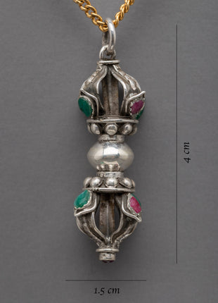 Tibetan Traditional Vajra Locket | Sterling Silver Vajra Dorje Pendant with Stone