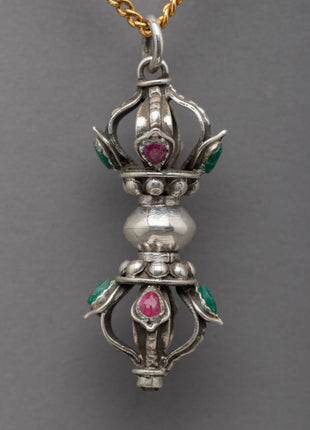 Tibetan Traditional Vajra Locket | Sterling Silver Vajra Dorje Pendant with Stone