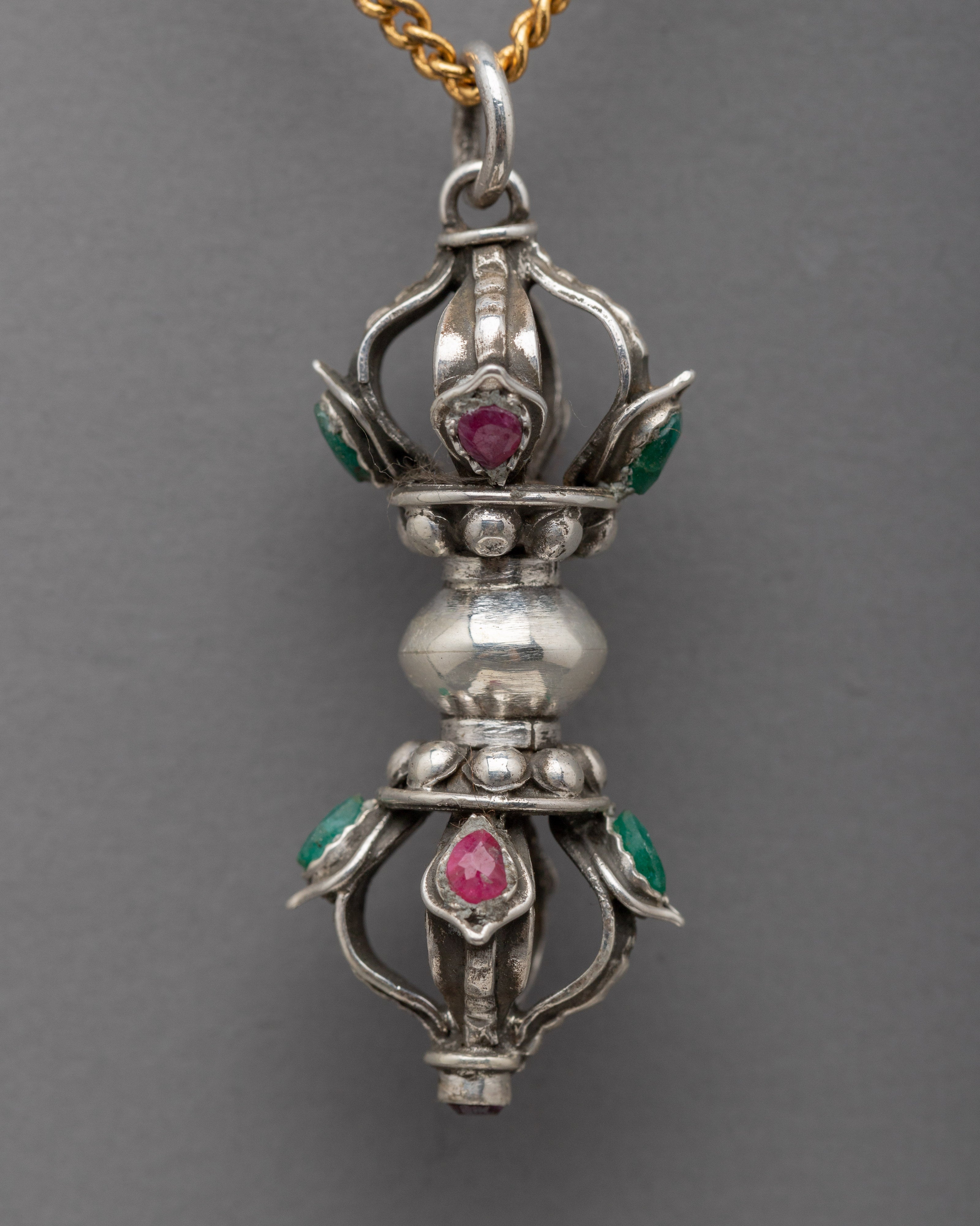 Tibetan Traditional Vajra Locket | Sterling Silver Vajra Dorje Pendant with Stone