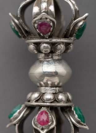 Tibetan Traditional Vajra Locket | Sterling Silver Vajra Dorje Pendant with Stone
