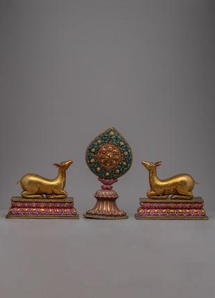 Buddhist Dharma Wheel and Deer set