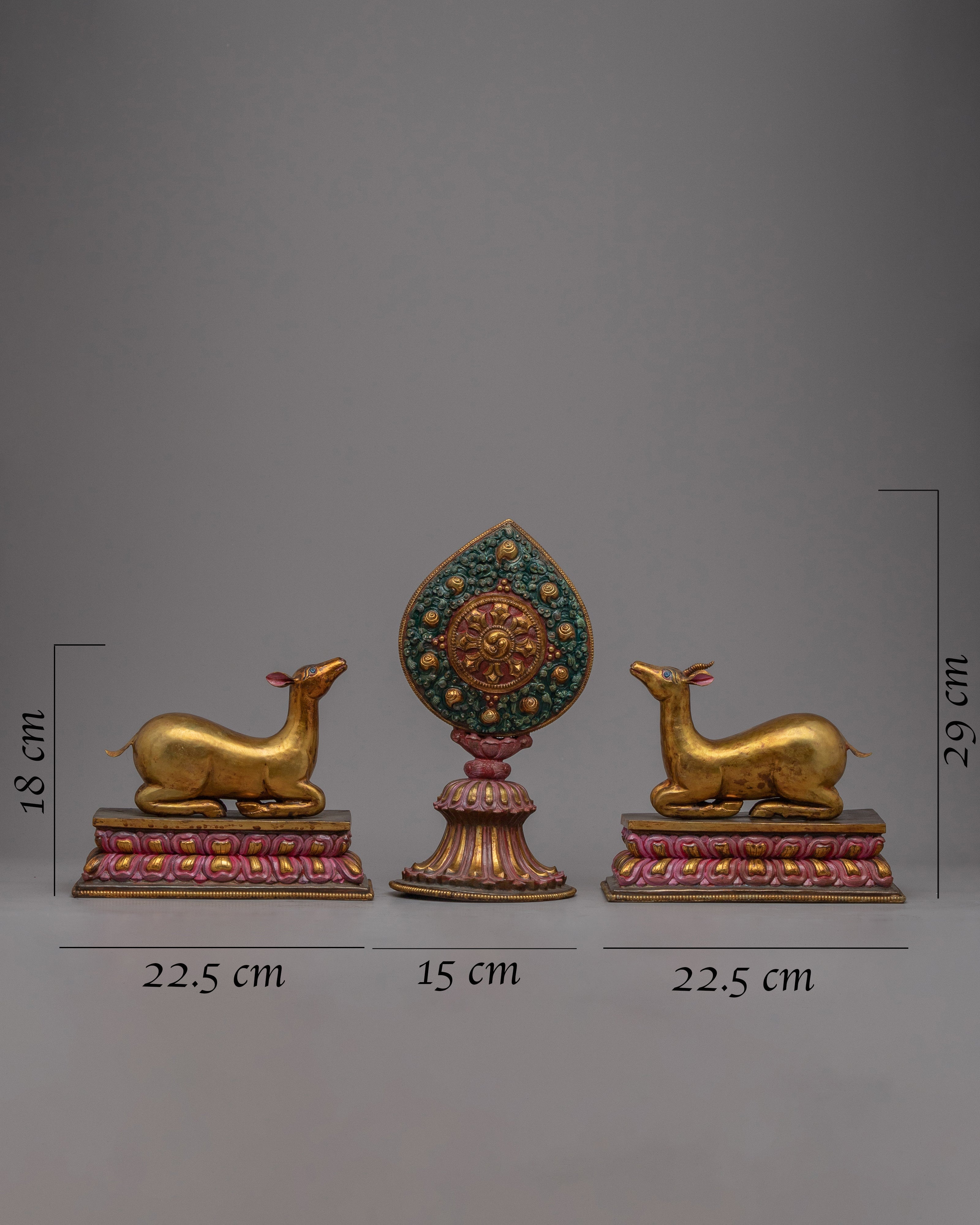 Buddhist Dharma Wheel and Deer set | Sacred Symbol of the Buddha's Teachings