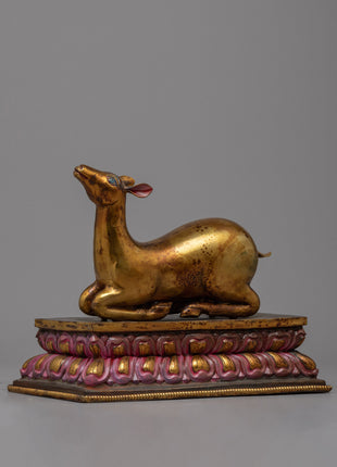 Buddhist Dharma Wheel and Deer set | Sacred Symbol of the Buddha's Teachings