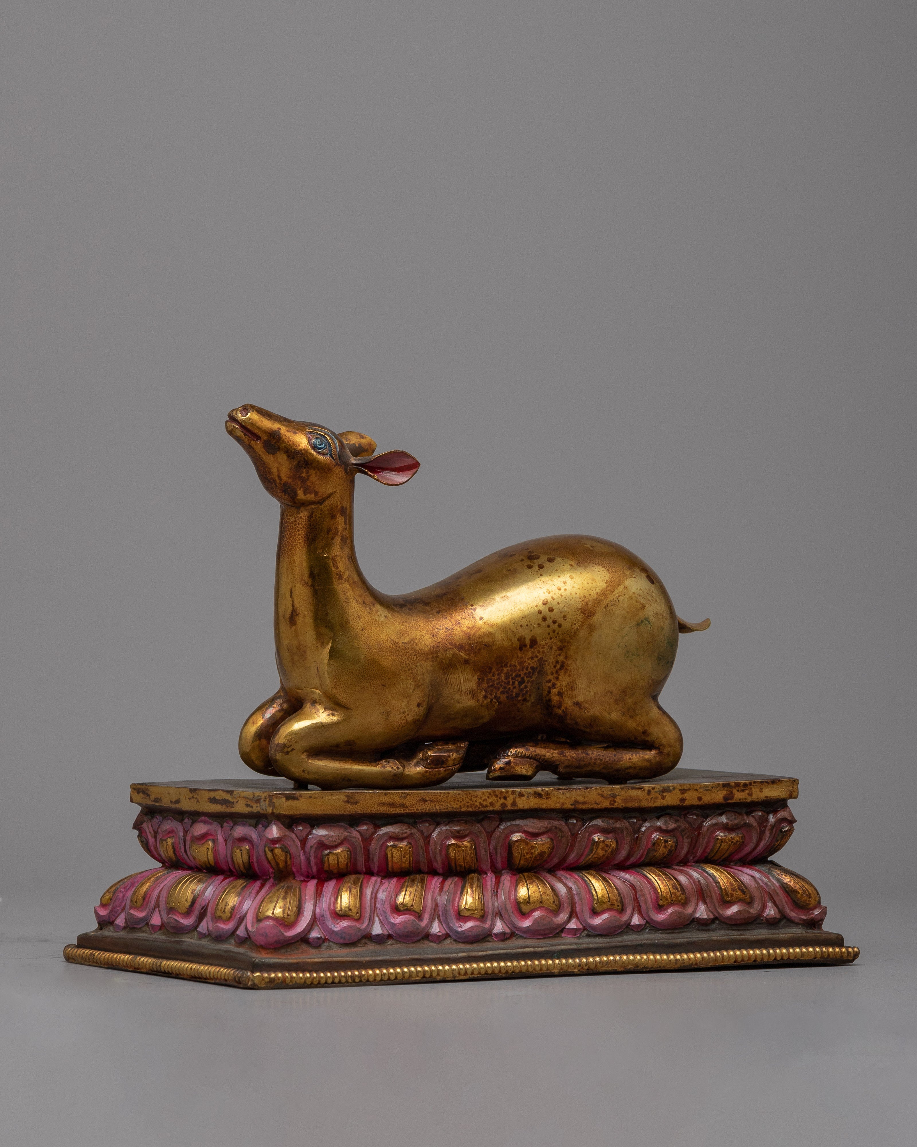 Buddhist Dharma Wheel and Deer set | Sacred Symbol of the Buddha's Teachings