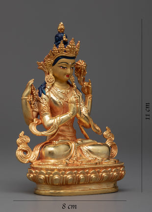 Miniature Chenrezig Statue | Embodiment of Compassion