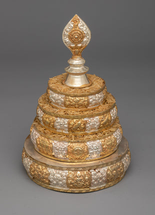 Mandala Offering Set with Silver and 24k Gold Plating | Elevate Your Spiritual Practice with Luxurious Elegance