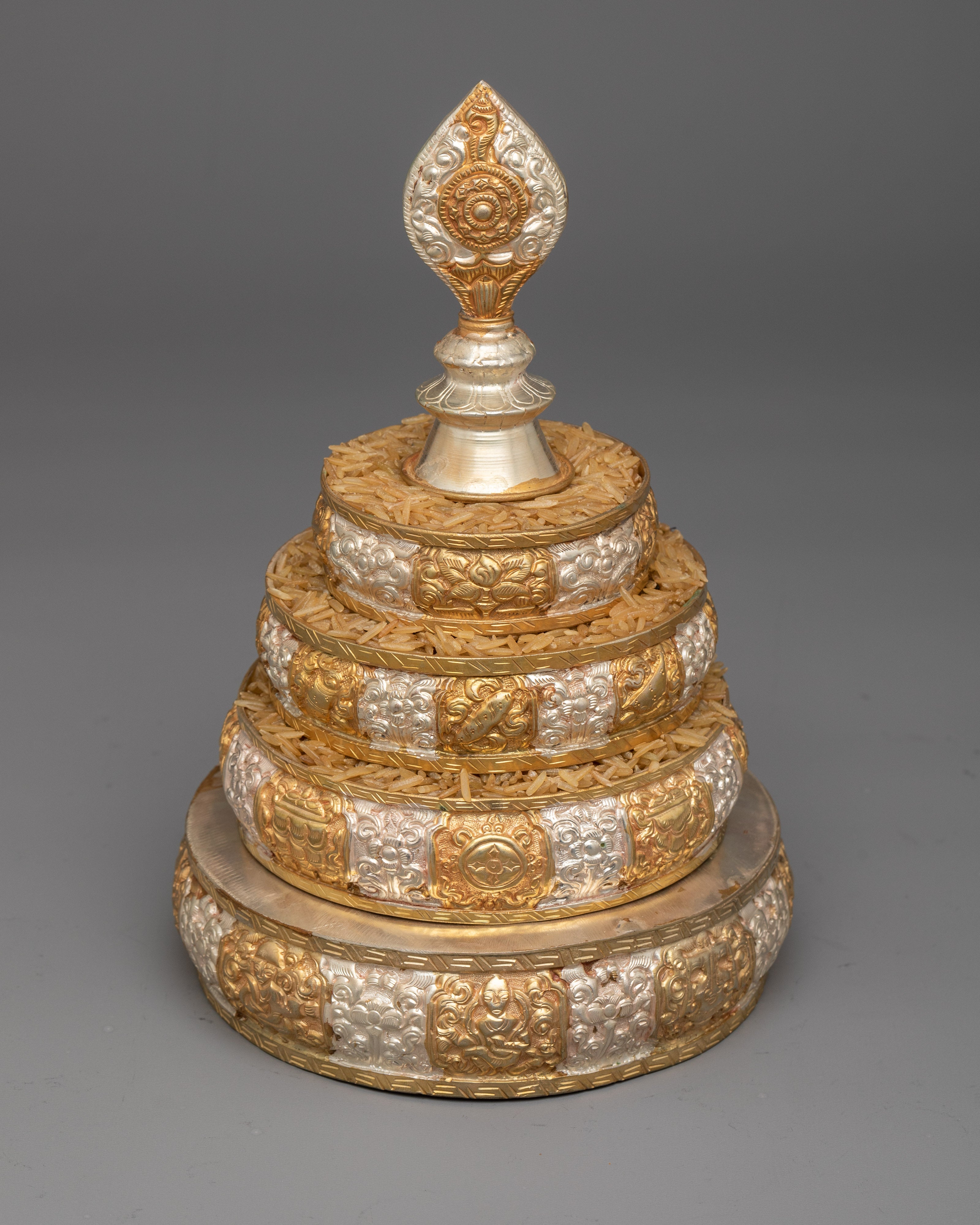 Mandala Offering Set with Silver and 24k Gold Plating | Elevate Your Spiritual Practice with Luxurious Elegance