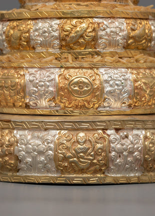 Mandala Offering Set with Silver and 24k Gold Plating | Elevate Your Spiritual Practice with Luxurious Elegance