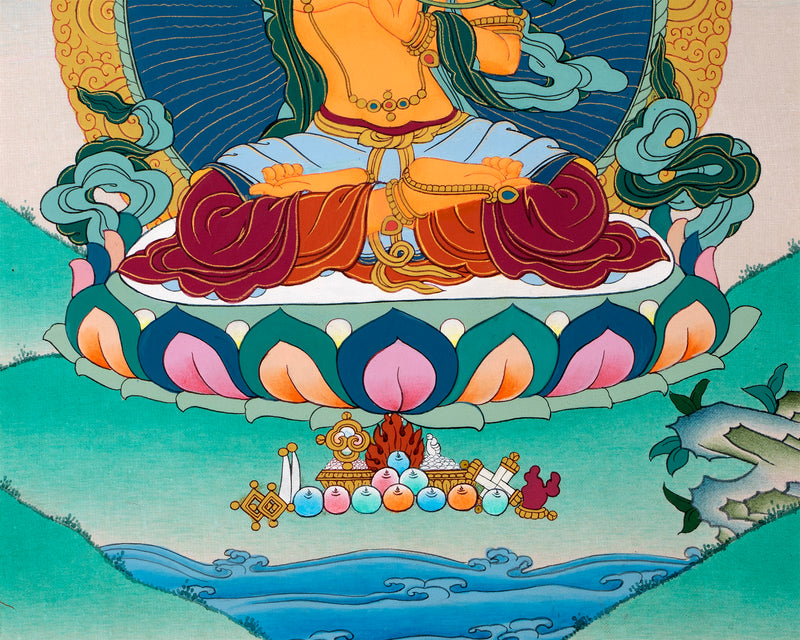 Manjushree Art Brocade | Wisdom Bodhisattva Thangka |  Himalayan Buddhist Wall Painting