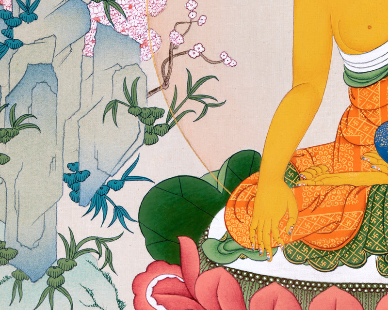 Buddha Shakyamuni Thangka | Traditional Karma Gadri Painting in Stone Colors