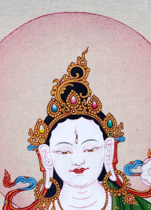 White Tara Thangka | Karma Gadri Style Painting | Female Buddha