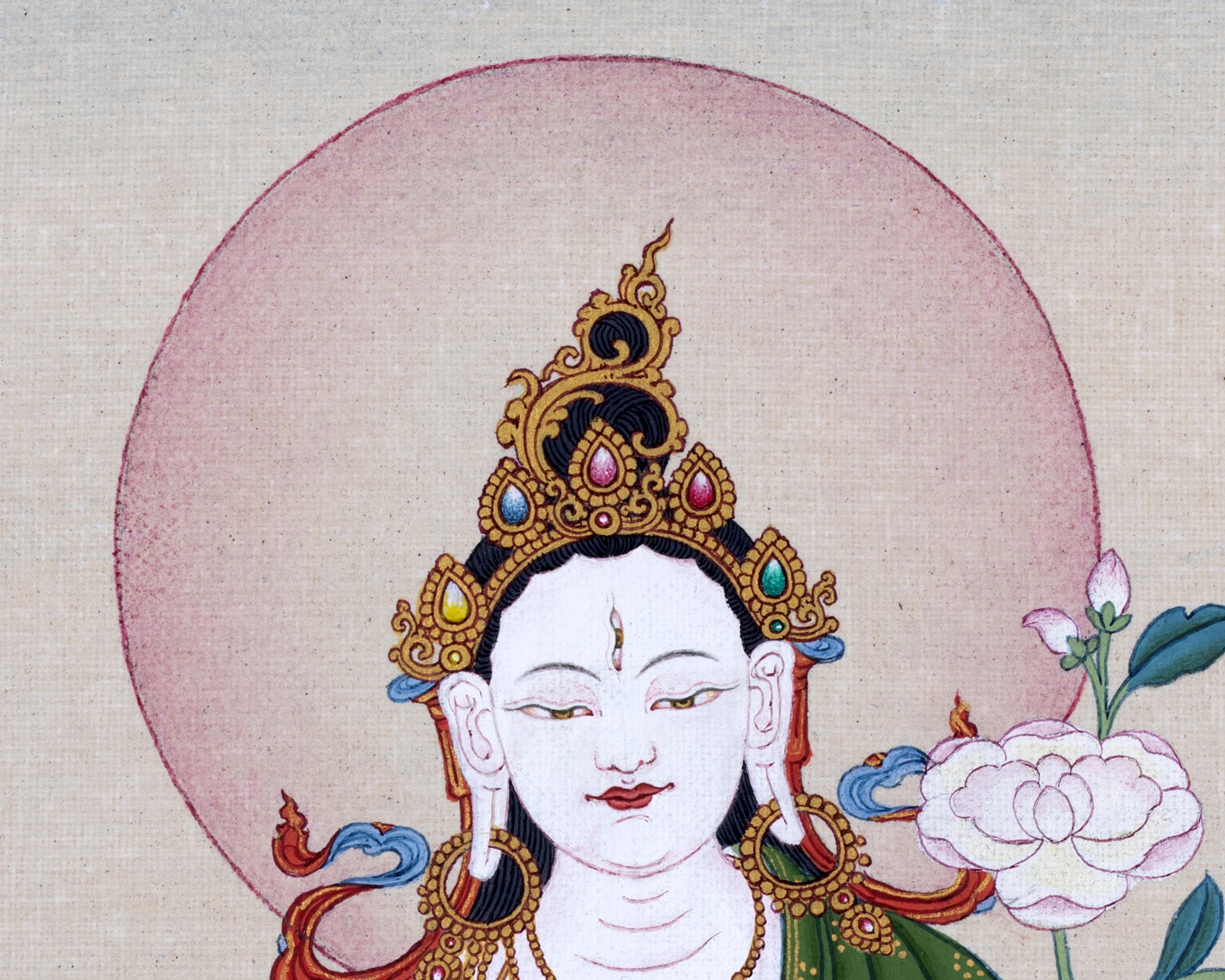 White Tara Thangka | Karma Gadri Style Painting | Female Buddha