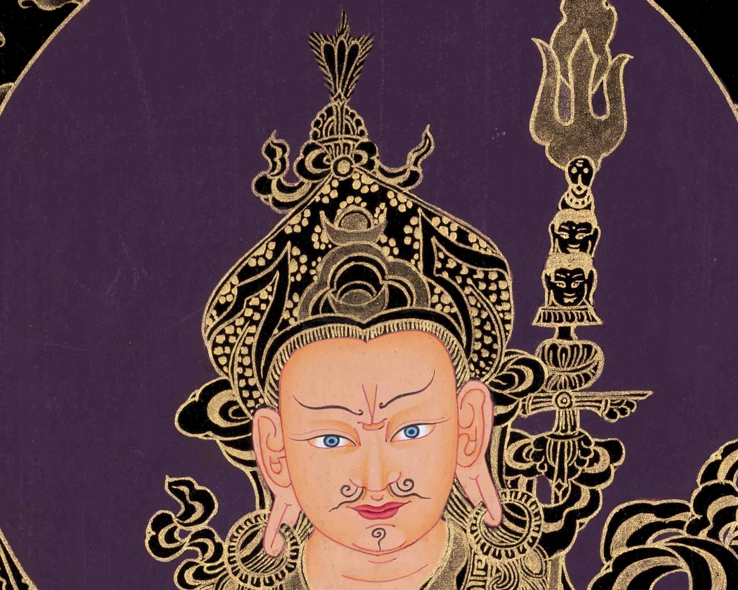 Black And Gold Style Guru Rinpoche Thangka | Art Painting