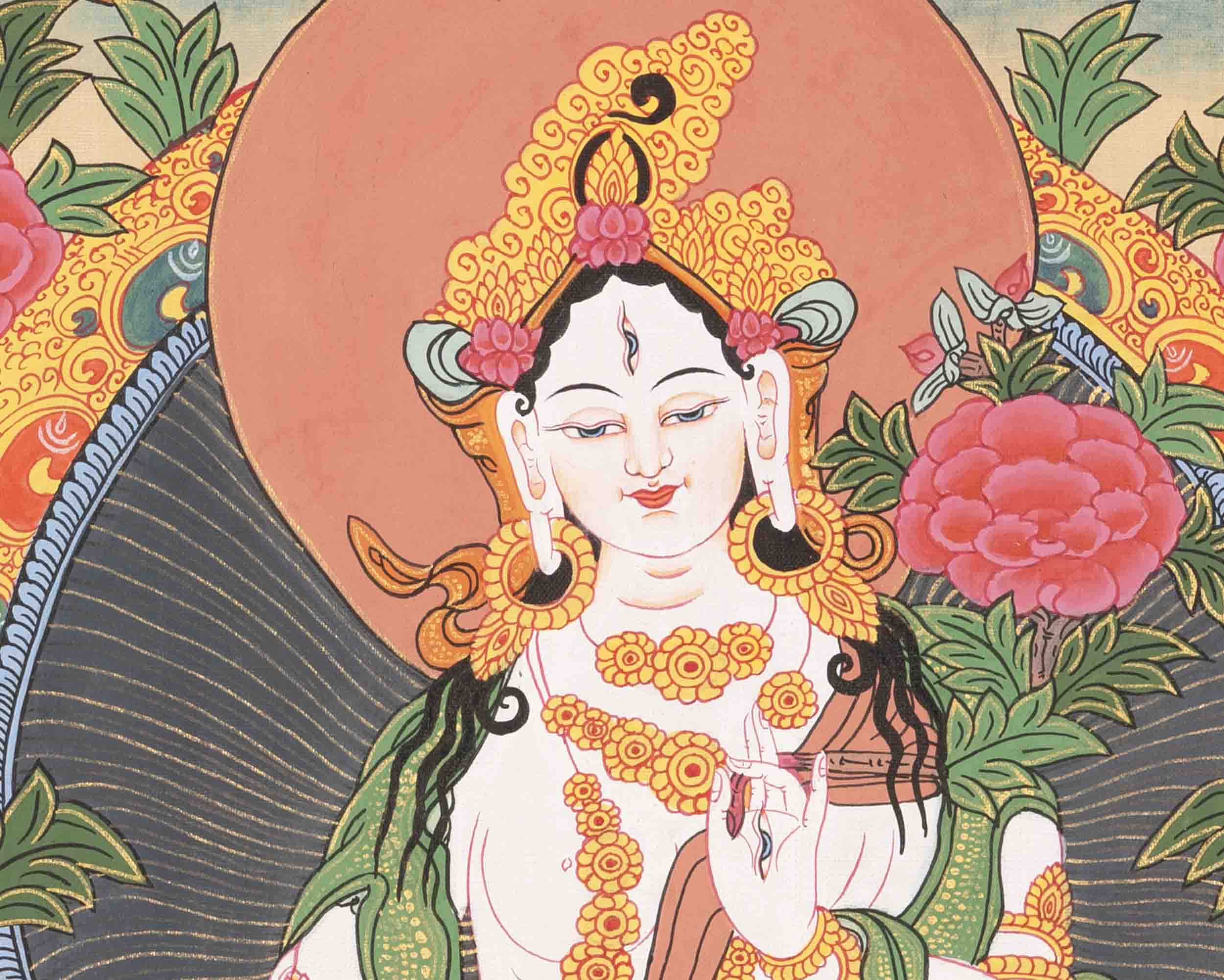 White Tara Thangka | Religious Tibetan Artwork | Wall Decors