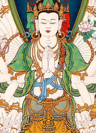 Traditionally Hand-Painted Chenrezig 1000 Arms Thangka | Himalayan Buddhist Sacred Art