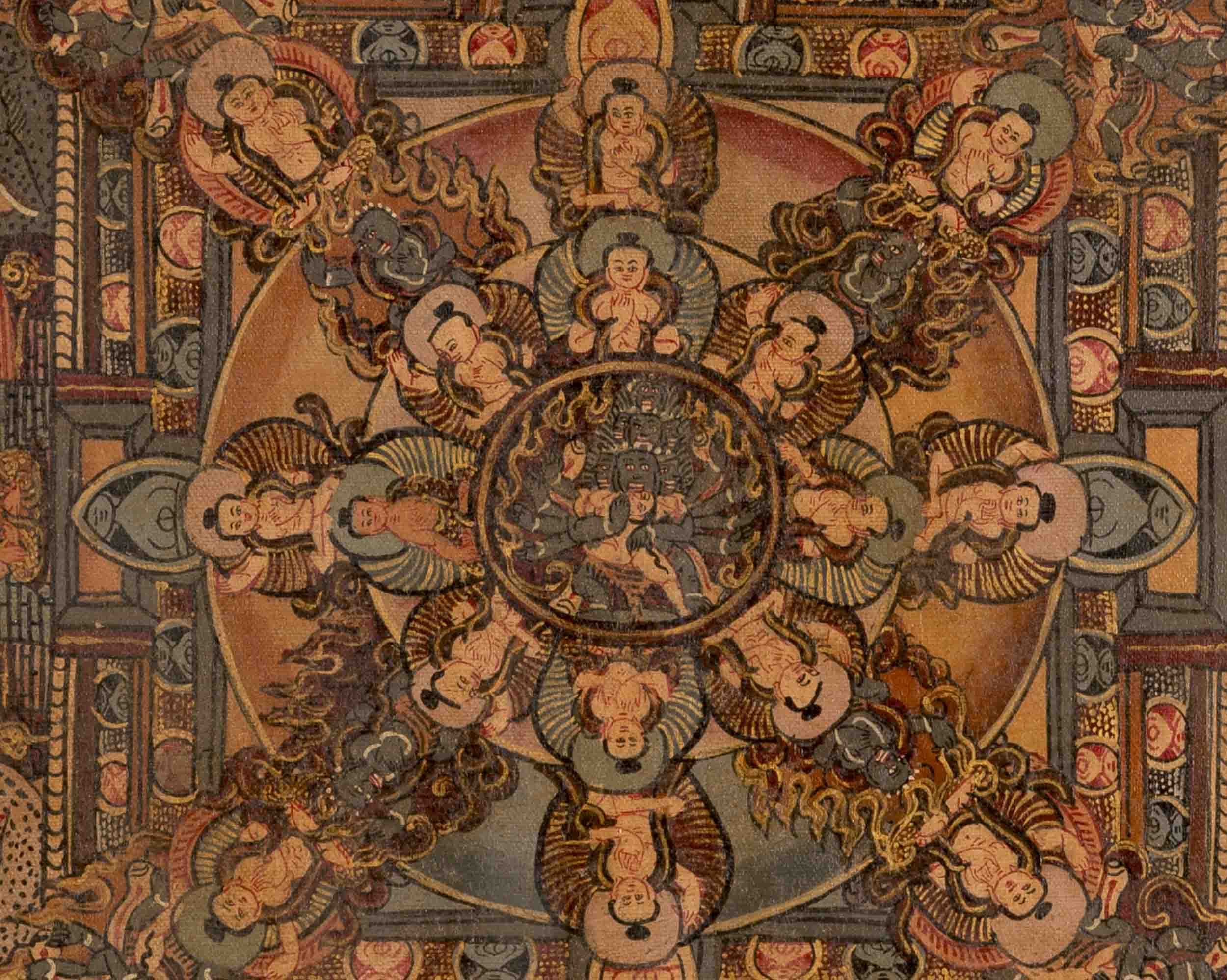 Vintage Heruka Mandala | Oil Varnished Thangka | Religious Wall Decors